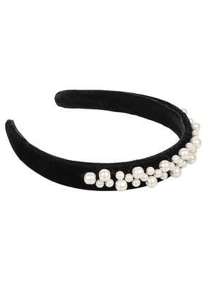 Black/White Velevt Pearl Beaded Hairband 5