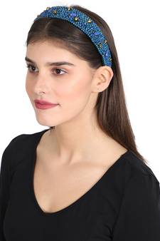 Turquoise/Gold Faux Silk Beaded Hairband