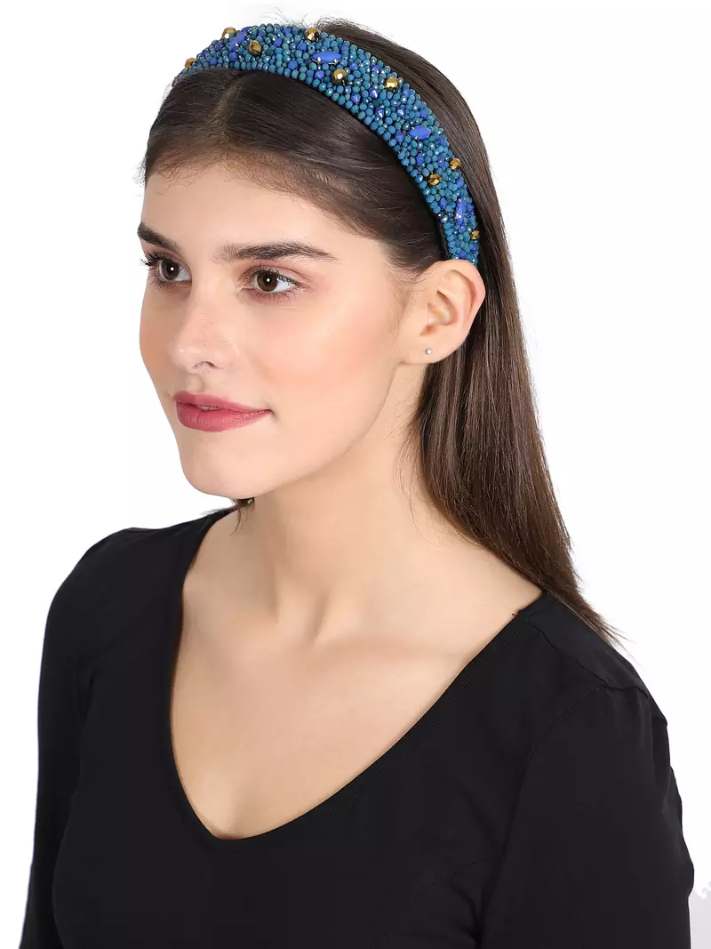 Anekaant Turquoise/Gold Faux Silk Beaded Hairband