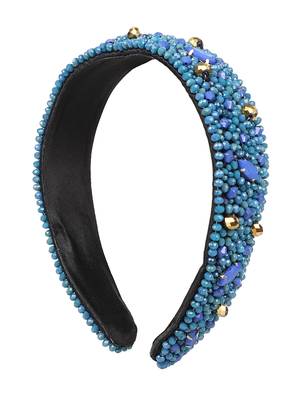 Turquoise/Gold Faux Silk Beaded Hairband 2