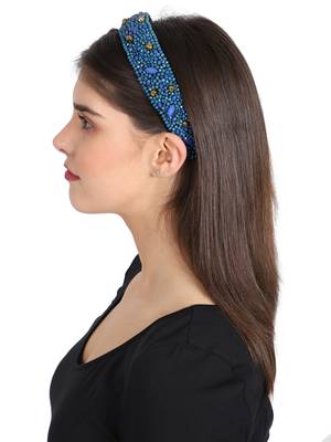 Turquoise/Gold Faux Silk Beaded Hairband 3