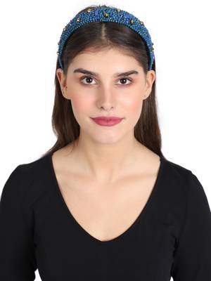 Turquoise/Gold Faux Silk Beaded Hairband 4