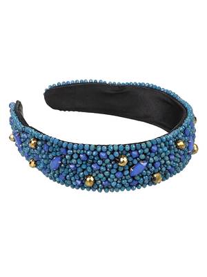 Turquoise/Gold Faux Silk Beaded Hairband 5