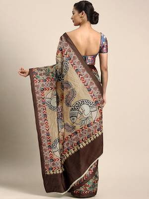Shaily Women's Beige & Multi Silk Blend Printed Saree 2