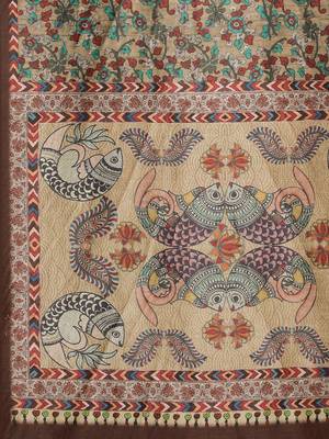Shaily Women's Beige & Multi Silk Blend Printed Saree 3