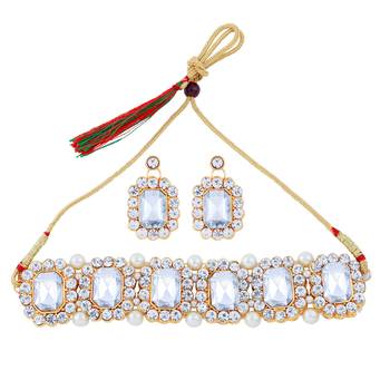 SILVER SHINE SILVER Plated Party Wear Choker Jewellery Set For Girl Women 1