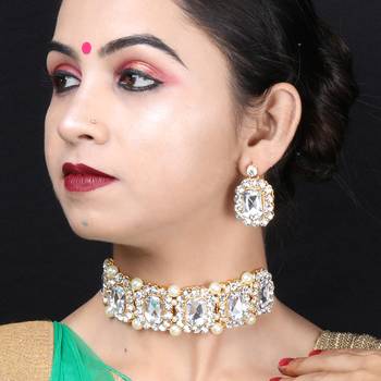 SILVER SHINE SILVER Plated Party Wear Choker Jewellery Set For Girl Women 4