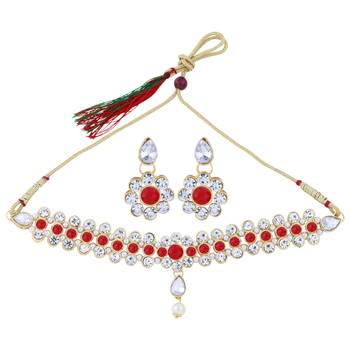 SILVER SHINE Exclusive RED color Choker Set For Girls And Women 1