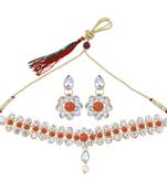 SILVER SHINE Exclusive Orange color Choker Set For Girls And Women