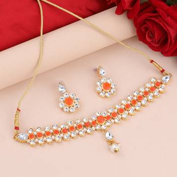 SILVER SHINE Exclusive Orange color Choker Set For Girls And Women 2
