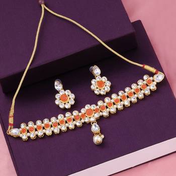SILVER SHINE Exclusive Orange color Choker Set For Girls And Women 3