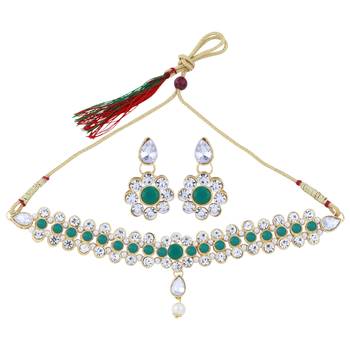 SILVER SHINE Exclusive Green Color Choker Set For Girls And Women 1