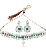 SILVER SHINE Exclusive Green Color Choker Set For Girls And Women