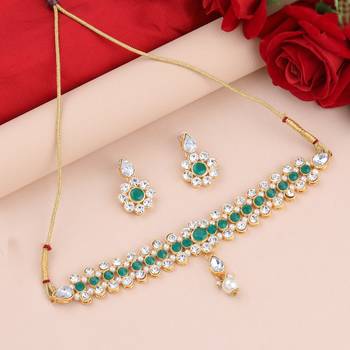 SILVER SHINE Exclusive Green Color Choker Set For Girls And Women 2