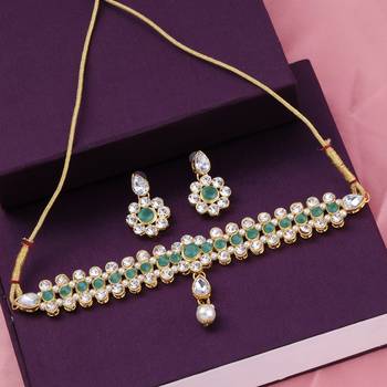 SILVER SHINE Exclusive Green Color Choker Set For Girls And Women 3