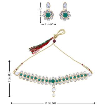 SILVER SHINE Exclusive Green Color Choker Set For Girls And Women 5