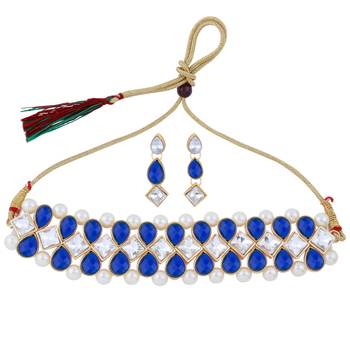 SILVER SHINE Gold Plated Exclusive Dark Blue Choker Set For Girls And Women 1