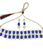 SILVER SHINE Gold Plated Exclusive Dark Blue Choker Set For Girls And Women