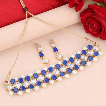 SILVER SHINE Gold Plated Exclusive Dark Blue Choker Set For Girls And Women 2