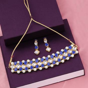 SILVER SHINE Gold Plated Exclusive Dark Blue Choker Set For Girls And Women 3