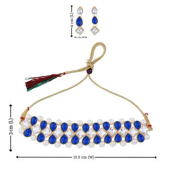 SILVER SHINE Gold Plated Exclusive Dark Blue Choker Set For Girls And Women 5
