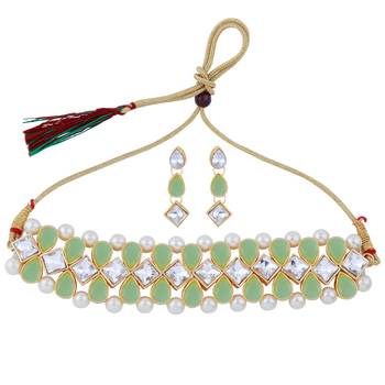 SILVER SHINE Gold Plated Exclusive Multi Stone Choker Set For Girls And Women 1