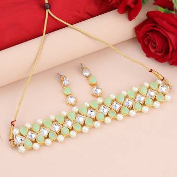 SILVER SHINE Gold Plated Exclusive Multi Stone Choker Set For Girls And Women 2