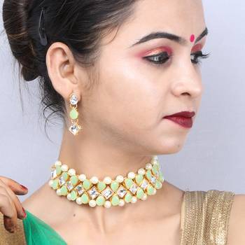 SILVER SHINE Gold Plated Exclusive Multi Stone Choker Set For Girls And Women 4