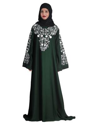 Green embroidered nida abaya 1