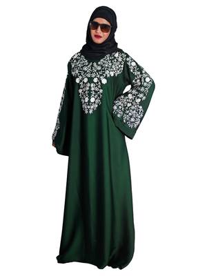 Green embroidered nida abaya 5