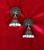 Gold Plated Peacock Jhumkas With White Pearl