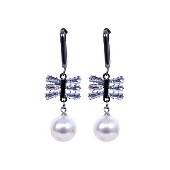 Black STYLISH Designer Earrings White Pearl 2