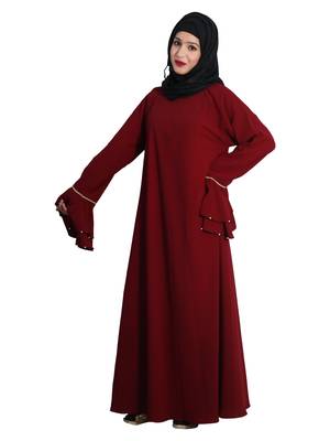 Maroon embroidered crepe abaya 2