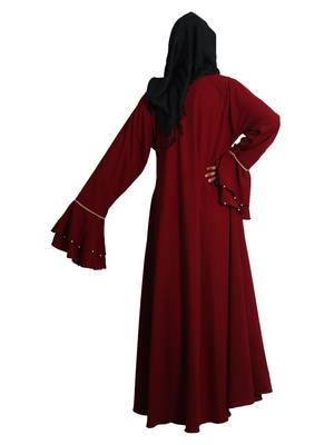 Maroon embroidered crepe abaya 3