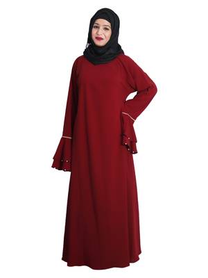 Maroon embroidered crepe abaya 4