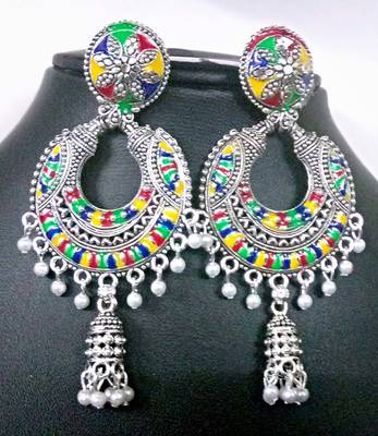 RozMili Oxidized silver  metal meenakari designDangle Drop Earrings for women & Girls 3