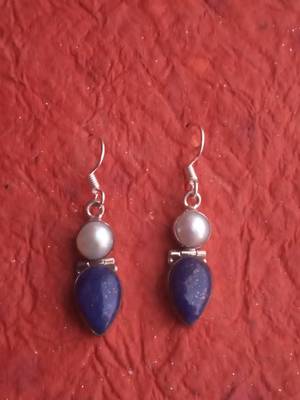 92.5 Sterling silver precious stone & sea water pearl Hoop fashion earrings for women & girls 2