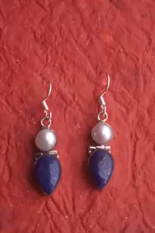 92.5 Sterling silver precious stone & sea water pearl Hoop fashion earrings for women & girls