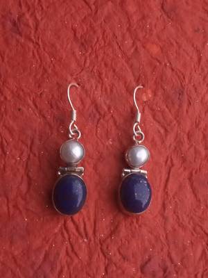 92.5 Sterling silver precious stone & sea water pearl Hoop fashion earrings for women & girls 2