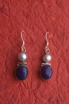 92.5 Sterling silver precious stone & sea water pearl Hoop fashion earrings for women & girls