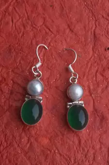 92.5 Sterling silver precious stone & sea water pearl Hoop fashion earrings for women & girls