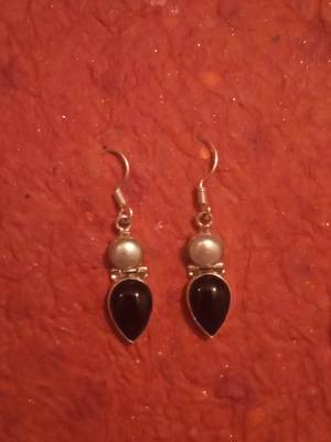 92.5 Sterling silver semi precious Gem stone & sea water pearl Hoop fashion earrings for women & girls 2