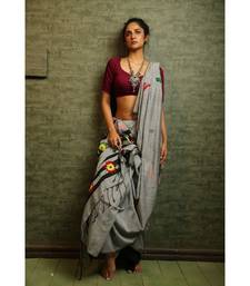 Embroidered Grey Khadi Cotton With Blouse