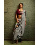 Embroidered Grey Khadi Cotton With Blouse