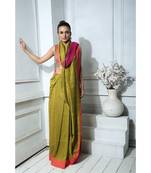 Olive Khadi Cotton saree With Magenta Border And Blouse