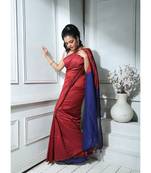 Red And Blue Khadi Cotton Saree With Blouse