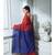 Red And Blue Khadi Cotton Saree With Blouse