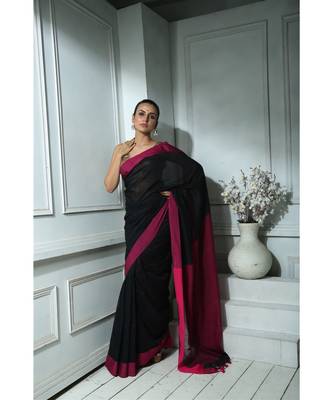 Navy Blue khadi cotton saree With Blouse 1