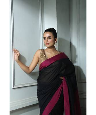Navy Blue khadi cotton saree With Blouse 2
