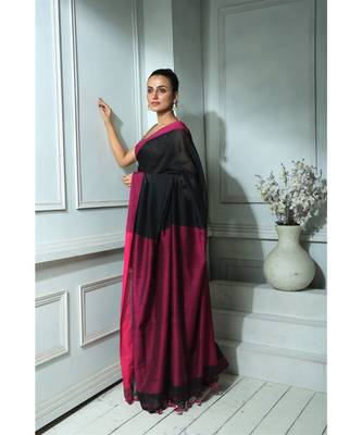 Navy Blue khadi cotton saree With Blouse 3